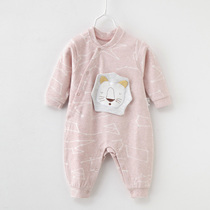Baby side open one-piece spring and autumn clothing 0 a 1-year-old male and female baby lion Shu velvet cotton climbing clothes warm pajamas