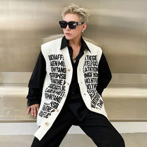 pop mens autumn New Letter pattern jacquard sleeveless vest jacket mens Korean loose knit cardigan tide