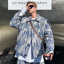 pop mens autumn Ruffian handsome denim jacket jacket male personality tie-dye snowflake washing loose fried street clothes tide