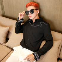pop mens autumn Korean long sleeve shirt male personality chest embroidery shirt trend handsome casual dress