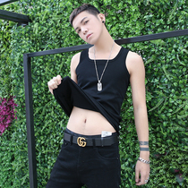 pop mens autumn and winter slim vest mens Korean youth cotton warm and thick sleeveless black round neck bottom clothes