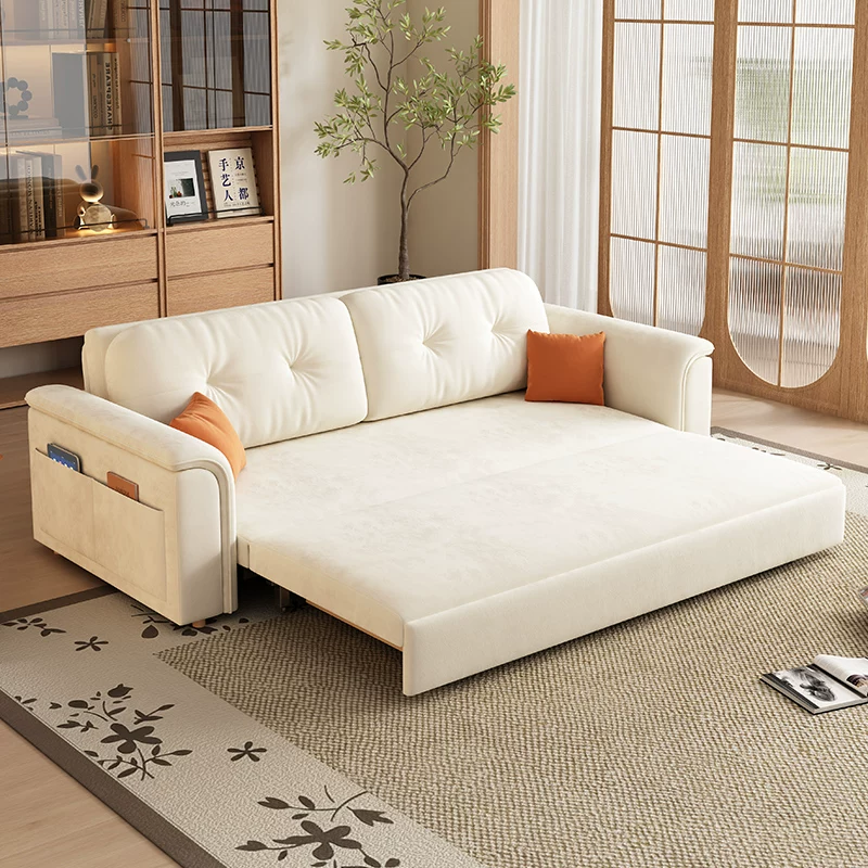 Retro cream sofa, foldable telescopic storage system, french style