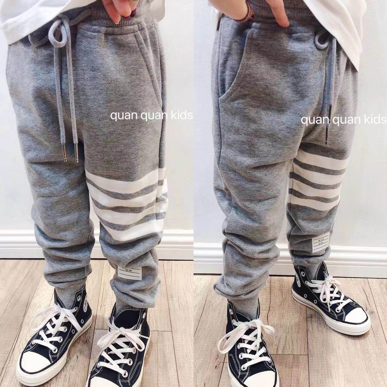 Zhongda children's Japanese and Korean style TB yarn-dyed sports pants Boys and girls students campus pants Thin trousers