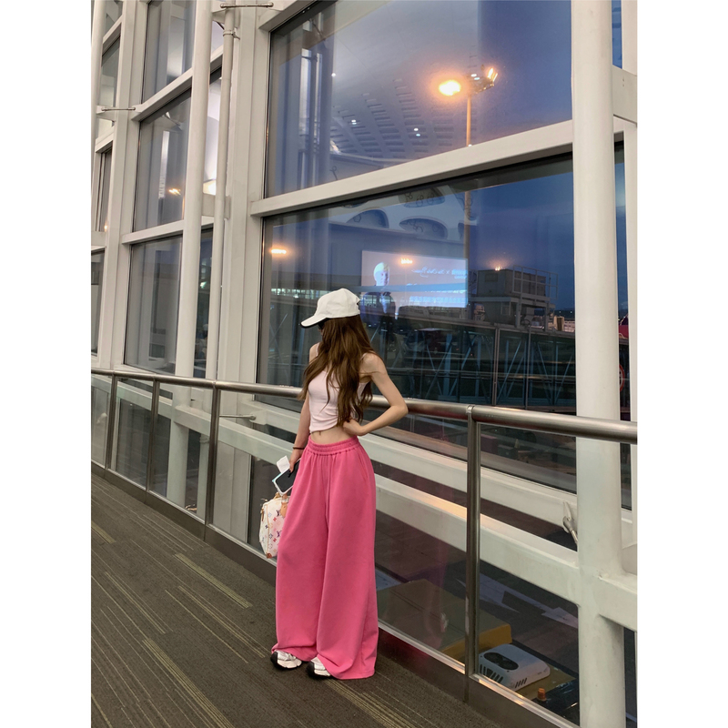 Yaliii Petite Rose Red 100% Cotton Terry Loose Wide-Leg Floor-Length Casual Sweatpants for Women Yaliii Petite Rose Red 100% Cotton Terry Loose Wide-Leg Floor-Length Casual Sweatpants for Women