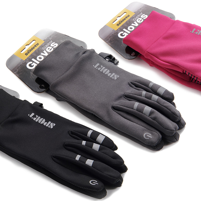Running gloves winter men's outdoor sports riding windproof and cold plus velvet warm touch screen gloves Female thin section