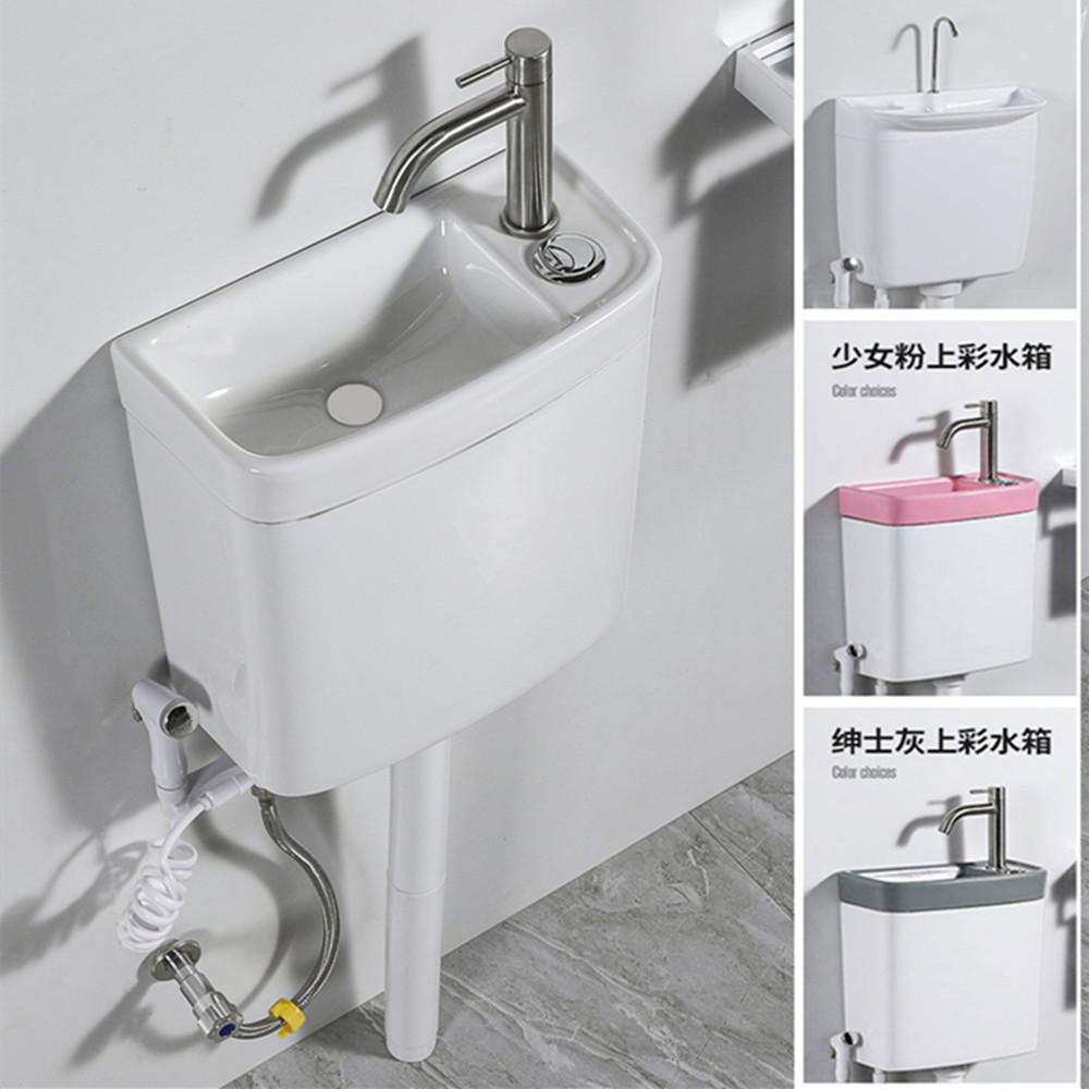 Household small apartment squatting toilet water tank with wash basin integrated powder room toilet water tank energy-saving flushing tank ceramic