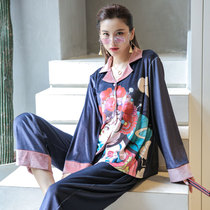 2022 new pyjamas womens spring and autumn season long sleeves gold velvet Chinese wind national tide can be worn outside the autumn and winter home clothes suit