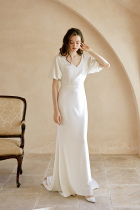 DREAMER Bride French v-neck Wide Sleeve Slim-fit Fishtail Light Wedding Dress Gauze Dress