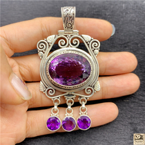 New Nepal 925 Sterling Silver Deep Amethyst Tassel Pendant Bali Indian Heavy Industry Dream Catcher