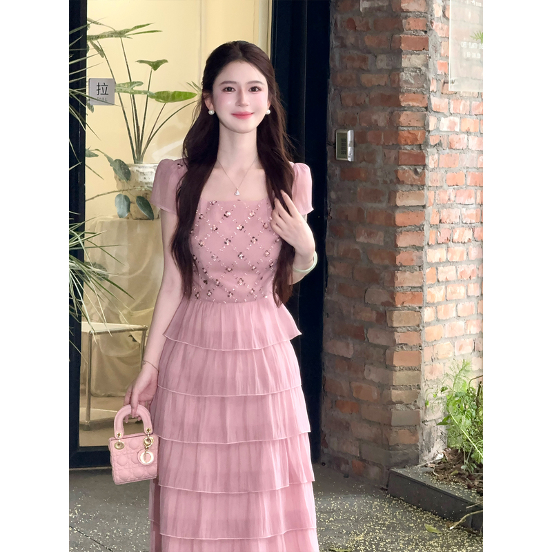 Lili Lili's [Galaxy Diamond] French Romantic Style Waist-Cinching Long Dress, Stunning Sequin Dress