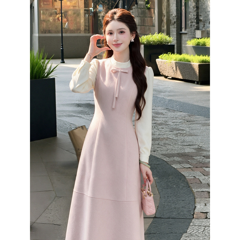 Lili Lili【Annie Hall】Korean-Style Elegant Dress 2026 Autumn Slimming Bow Dress