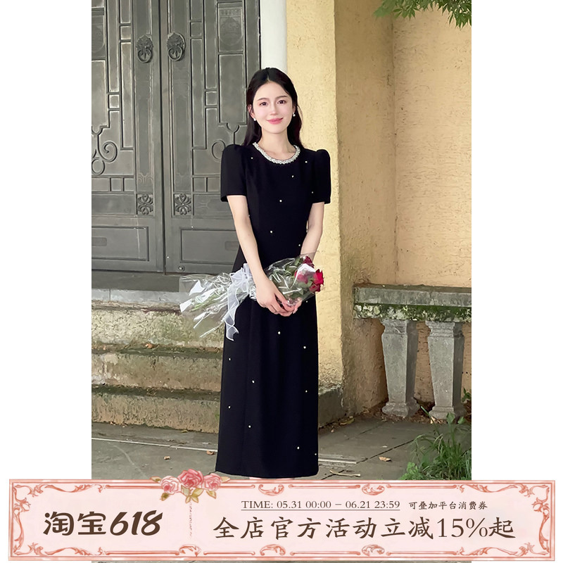 Lili Li Li's [Paris Encounter] French Hepburn-Style Black Dress, High-End, Slim-Fitting Dress