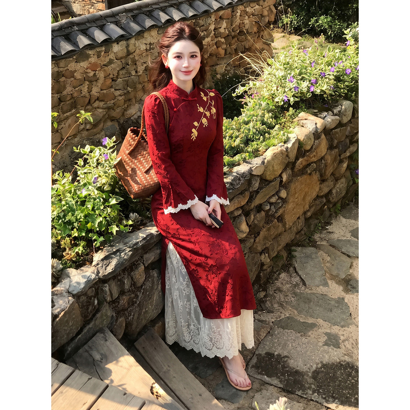 Lili New Chinese Style Heavy Embroidery Long Sleeve Dress 2026 Autumn Red New Year Festive Dress Cheongsam Lili New Chinese Style Heavy Embroidery Long Sleeve Dress 2026 Autumn Red New Year Festive Dress Cheongsam