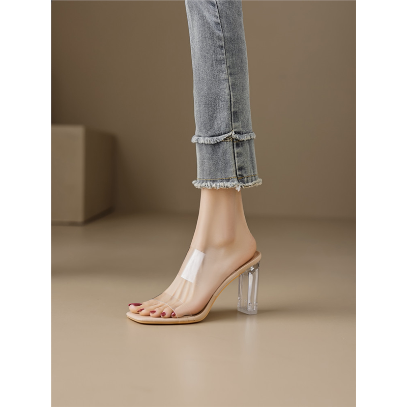 D.Cielo~Transparent Sandals for Women 2026 Summer New High Heels Small Size Fashion Crystal Shoes Chunky Heel Sexy