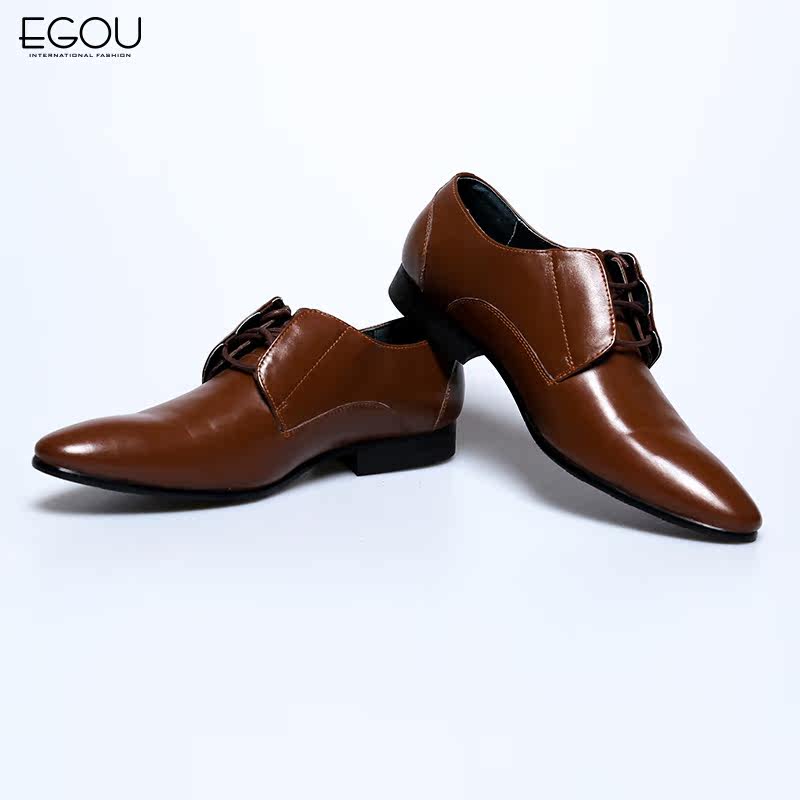 Egou易构男士皮鞋英伦尖头商务青年男鞋冬季黑色男正装皮鞋潮鞋子