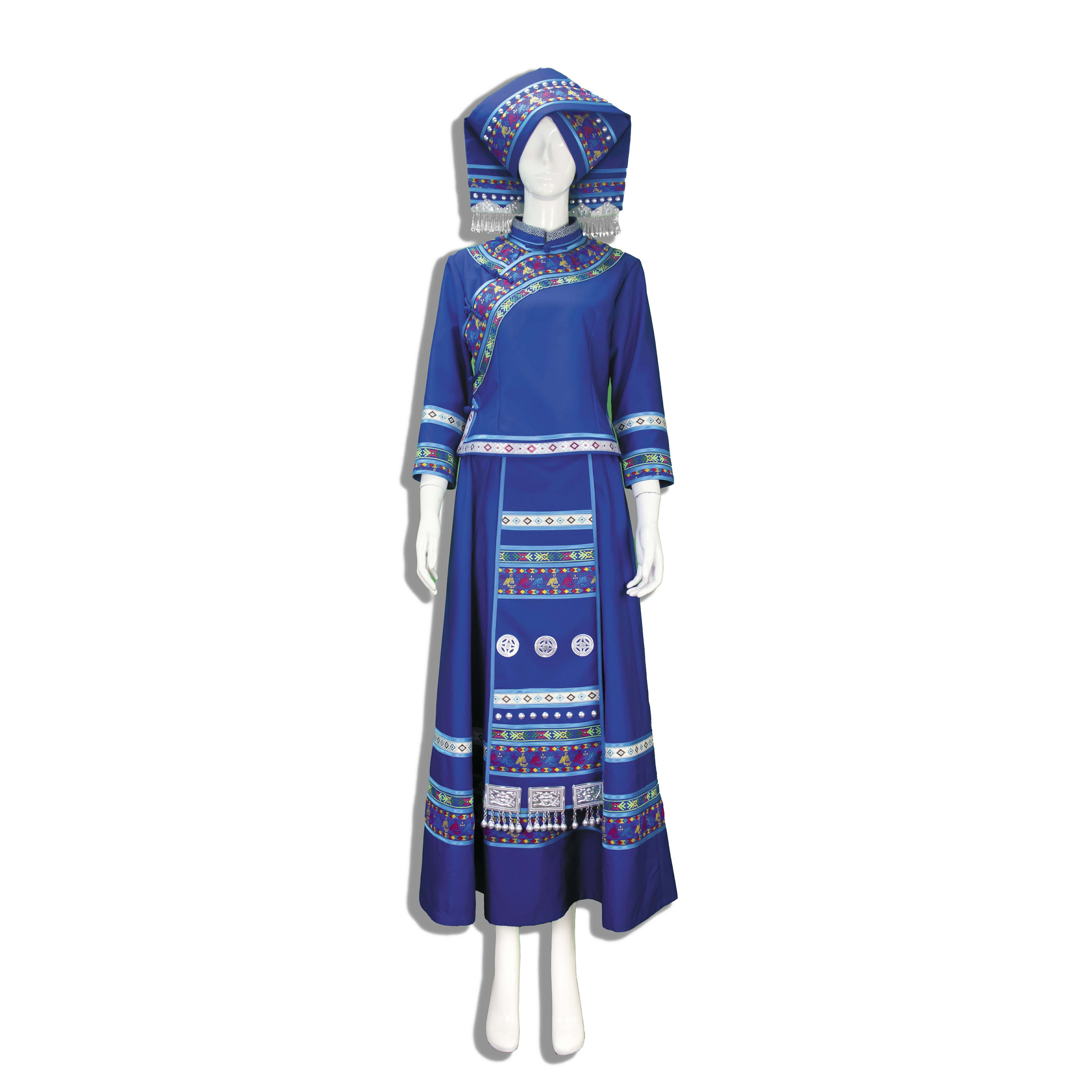 (Jin Zhuang Jin) ethnic costumes are simple and atmospheric blue Zhuang costumes include hats and support customization