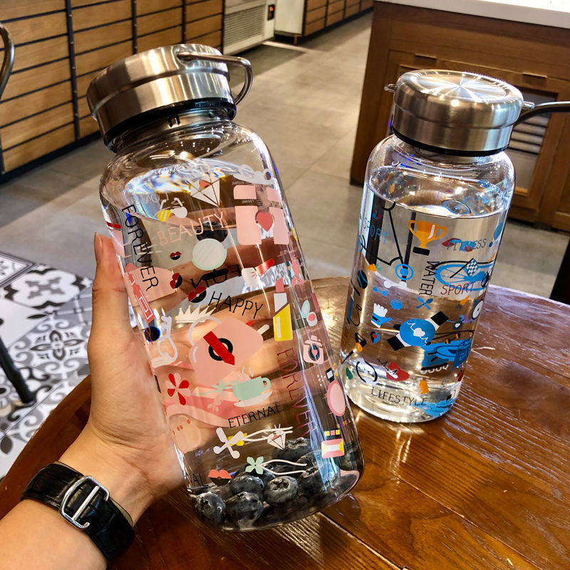 Zhecheng Xueying boutique large-capacity graffiti glass water Cup cute Korean portable scale glass filter tea