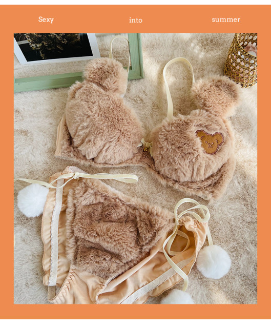 Cute haut femme bear paradise plush lingerie panties small chest push up no  steel ring bra and panty set lace sweet langerie - AliExpress