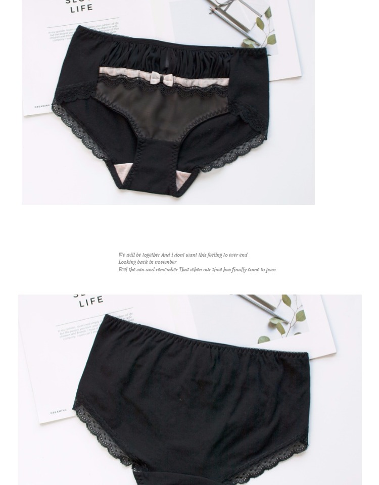 Nhật Bản dễ thương cotton giữa cô gái đồ lót ngọt ngào nơ bên cạnh túi liền mạch hip tóm tắt màu rắn - Giữa eo quần sịp lưới