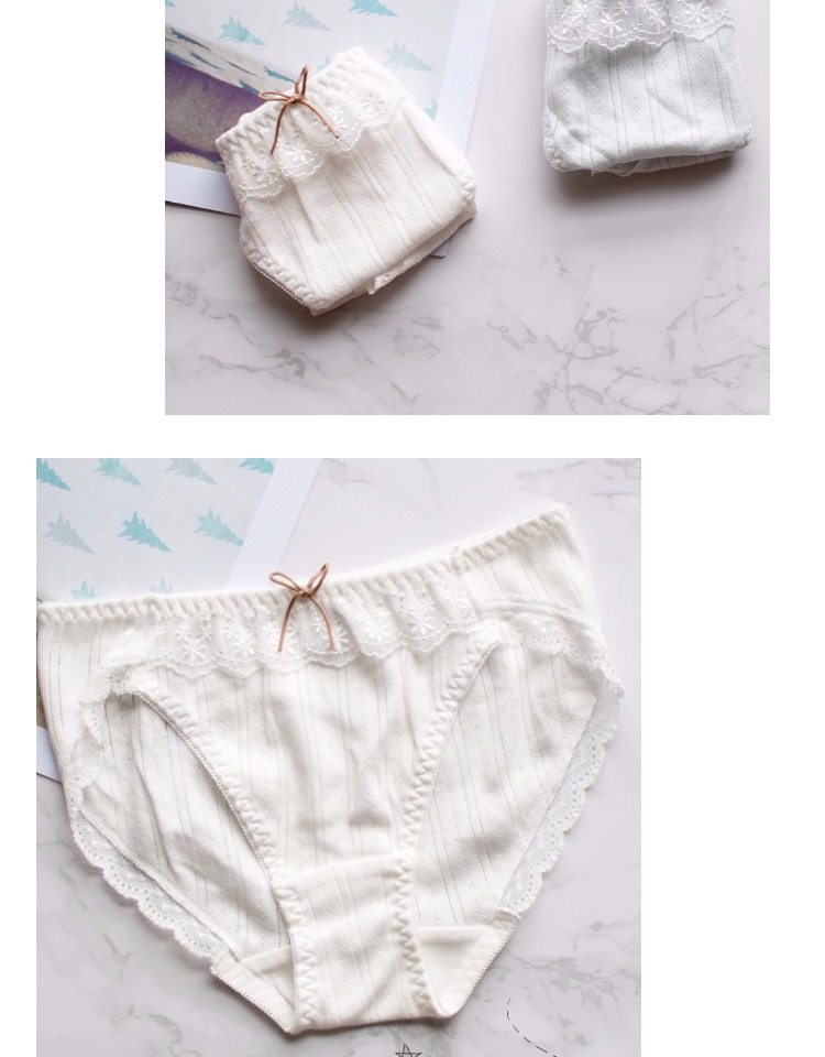 Đồ lót dễ thương Nhật Bản 100% cotton nguyên chất nữ thấp eo nhẹ thanh lịch tươi ngọt ren thoải mái thoáng khí - Vòng eo thấp quần xì nam độc lạ