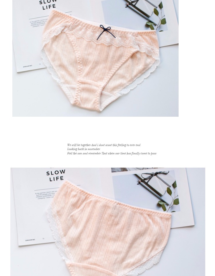Đồ lót dễ thương Nhật Bản 100% cotton nguyên chất nữ thấp eo nhẹ thanh lịch tươi ngọt ren thoải mái thoáng khí - Vòng eo thấp quần xì nam độc lạ