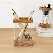 In solid wood transparent pencil senior acrylic office desktop stationery collection box Simple large capacity