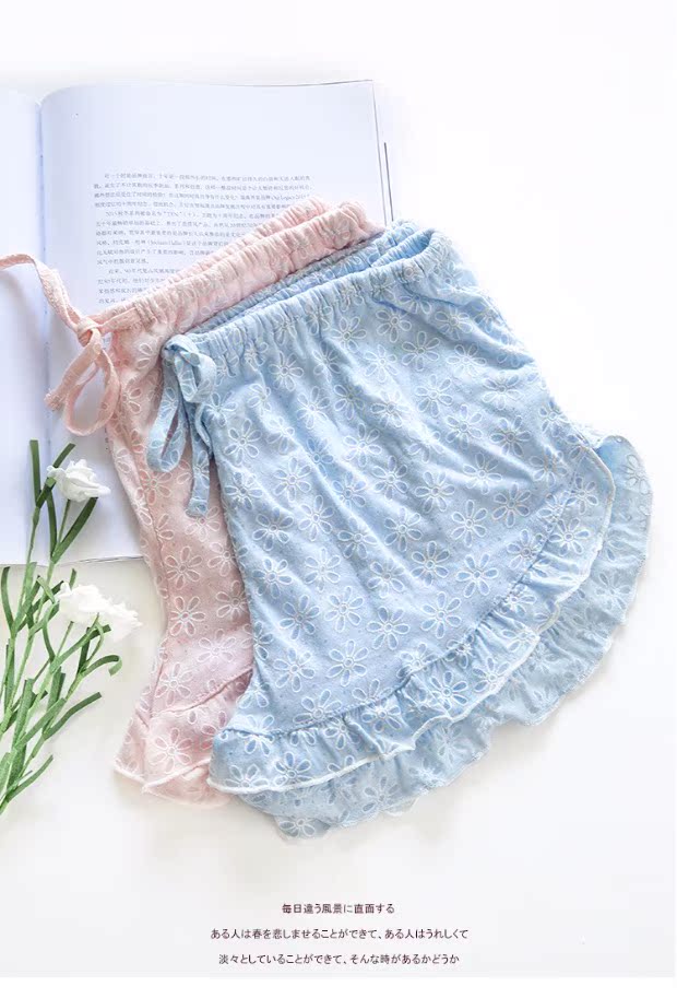 Gỗ Bọ Cạp Nhật Bản mùa hè kẻ sọc mỏng cotton nữ nhà quần short in đồ ngủ phụ nữ quần short mùa hè quần ống suông nữ