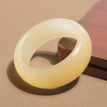 Dialect quality Hetian jade wearable grade Xinjiang Qiemo yellow material oily and delicate sugar white jade card 18mm ring h7