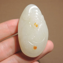 The dialect quality Hetian jade Xinjiang hanging gold skin oily and delicate blue and white jade seed material God of Wealth pendant h7