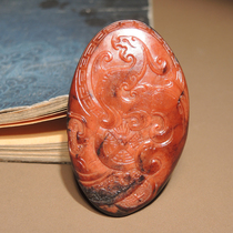 Dialect Hotan jade giant leakage rare Xinjiang pigeon blood red Qin leather black leather seed material square ancient dragon Jinhui pile pendant h2