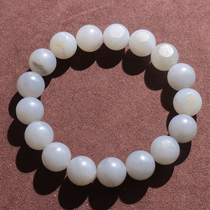 Hi Fantian Dialect Hetian Jade Boutique Features Xinjiang White Jade Background Blue and White Seed Material Card 11mm Round Bead Bracelet O