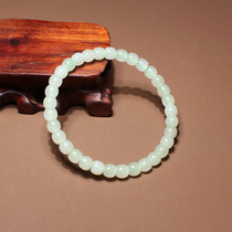 Hot dialect Hetian jade boutique giant leak Qinghai material ice clear water straight cut old-style bead card 6mm exquisite bracelet N3