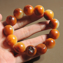 Hot dialect Hetian jade mature oily and delicate red Qin leather white jade seed card 16mm round bead bracelet bracelet S2