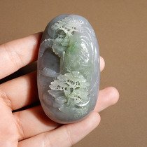 Crazy dialect Hetian jade Qinghai old pit material ice bottom white jade smoke purple with green artistic conception mountain sailor handle piece h7