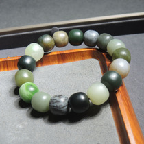 Rare dialect Hotan jade pagoda green bison ditch Qimo jasper seed material smoke purple old type beads 13mm multi-treasure bracelet R1