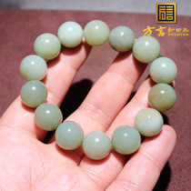 Dialect Hetian jade special grade Xinjiang and finished material light blue tone with sugar ball beads card 14mm bracelet bracelet O8