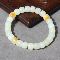 Popular dialect Hetian jade collection grade Xinjiang old ripe yellow Qin skin white jade seed material card 8mm old type bead bracelet O8