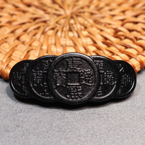 Popular Dialect Hotan Jade Boutique Xinjiang Hotan Jade Black as Ink Delicate Ink Jade Five Emperors Money Seed Material Hand Brand O2