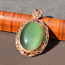 Shocking dialect Hetian jade boutique Russian material unstructured gold inlaid jade jasper cats eye egg pendant pendant R1