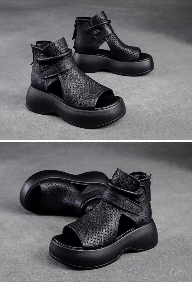 Sandalias Romanas De Cuero Para Mujer Con Plataforma Y Tacón_voghion.com