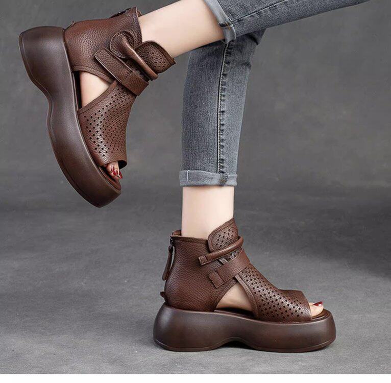 Sandalias Romanas De Cuero Para Mujer Con Plataforma Y Tacón_voghion.com