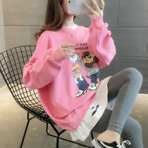 New pregnant woman covered with belly jacket spring and autumn slim fit long sleeve T-shirt Korean version round collar fake two big code womens clothes