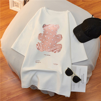 Summer dress pregnant women loose top belly Korean version of long cotton large size womens round neck printed short sleeve t-shirt women