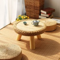 Rattan round small coffee table Small round table Japanese simple Rattan solid wood bay window table Solid wood Tatami table Low Kang table