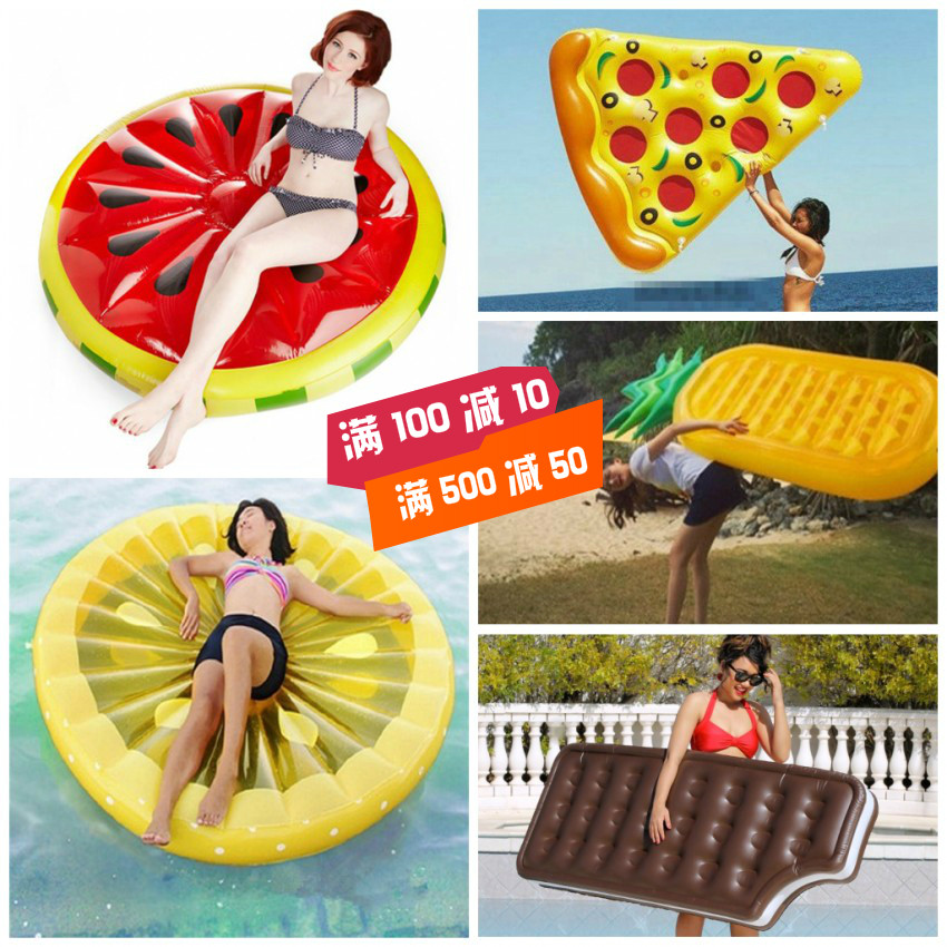 Large inflatable lemon watermelon floating row double water inflatable pineapple ice cream floating bed thickened adult recliner