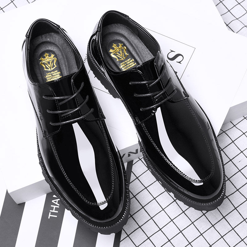 Leather shoes men's business formal men's casual shoes pointed toe wedding autumn trend all-match British black height-enhancing shoes