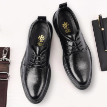 Mens Leather Shoes Business Dress Leather British Style Casual Shoes Pointed Toe Plaid Soft Bottom Suit Groom Wedding Shoes