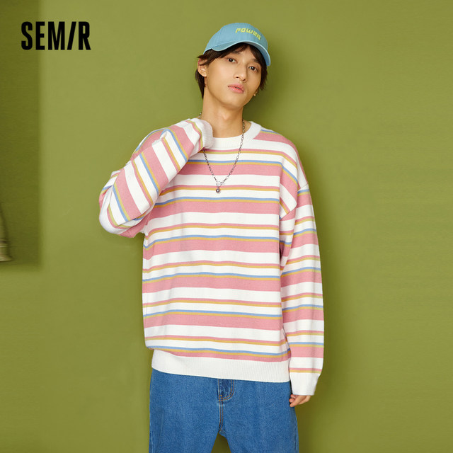 Semir Sweater ຜູ້ຊາຍສີກົງກັນຂ້າມ Striped ດູໃບໄມ້ລົ່ນຄົນອັບເດດ: ຄົນອັບເດດ: ເກົາຫຼີໃຫມ່ຂອງຜູ້ຊາຍ Round Neck Pullover ເສື້ອ Knitwear ວ່າງ