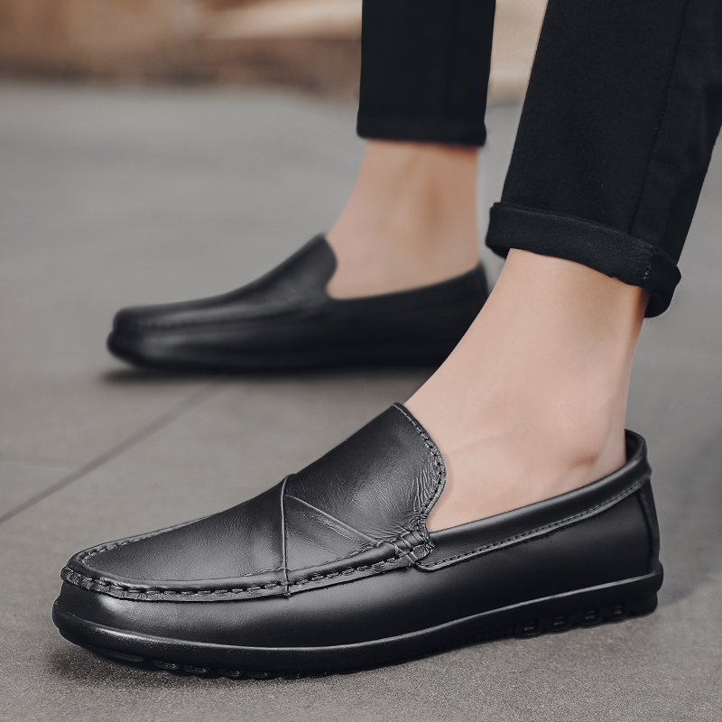 Genuine Leather Bean Shoes 2022 Summer New Men Casual Shoes No Shoelaces Lego Shoes Sloth Shoes Sloth Shoes for Men's Shoes