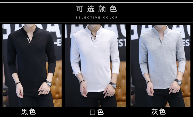 Quần áo cotton cổ chữ V mặc áo thun nam tay dài màu máu chì với quần áo nam đẹp trai trưởng thành bẩn 30 áo thun nam trung niên